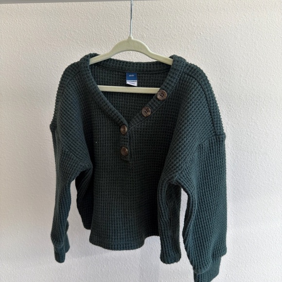 Old Navy Other - Old Navy Girls Green Waffle Knit Henley Sweater XS 5 Cozy Fall